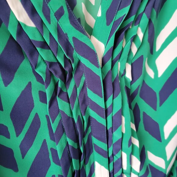 Coldwater Creek Blouse Sz Large 14 Pleated 3/4 sleeve button front green blue - Picture 5 of 14
